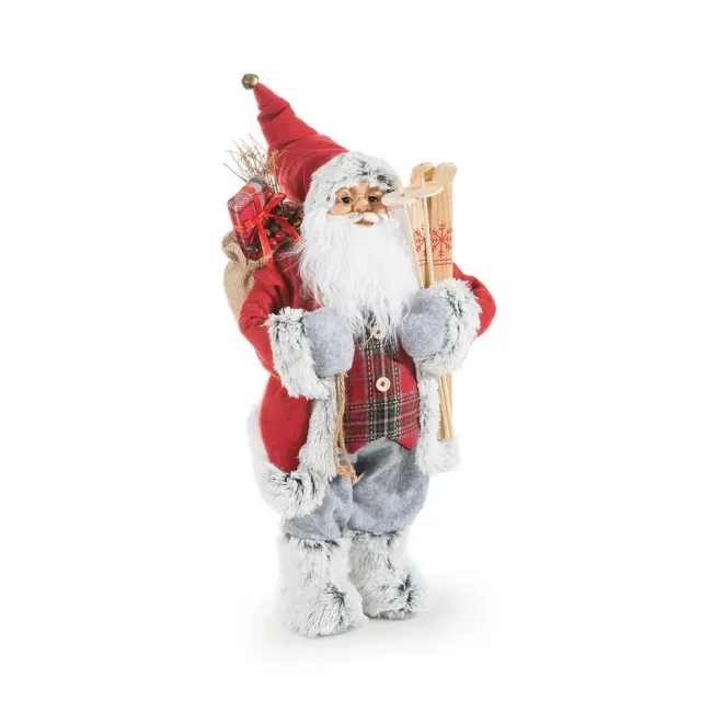 Ozdoba świąteczna Święty Mikołaj 1B 61cm czerwony stalowy narty prezenty Eurofirany