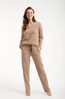 Piżama damska długa 629 beżowa prążki typu sweterek rozmiar: 3XL