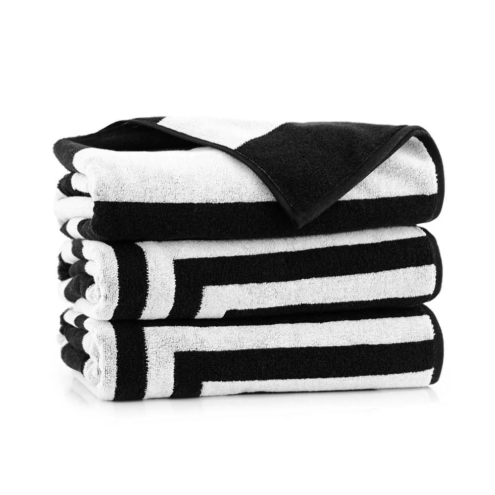 Ręcznik plażowy 100x160 3D czarny biały geometria pasy bawełniany frotte plaża 2 Zwoltex