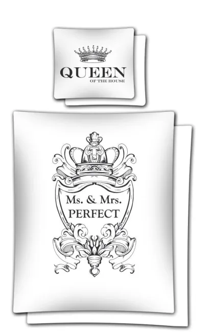 Pościel bawełniana 140x200 2406 A Pani Perfekcyjna Queen biała czarna Walentynki