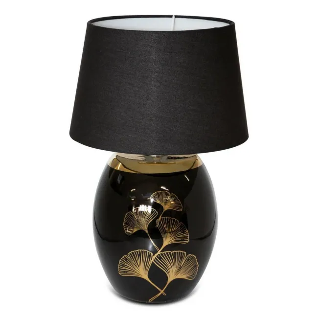 Lampa dekoracyjna 18x18x40 Ginko 3 czarna złota liście miłorzębu ceramiczna Eurofirany