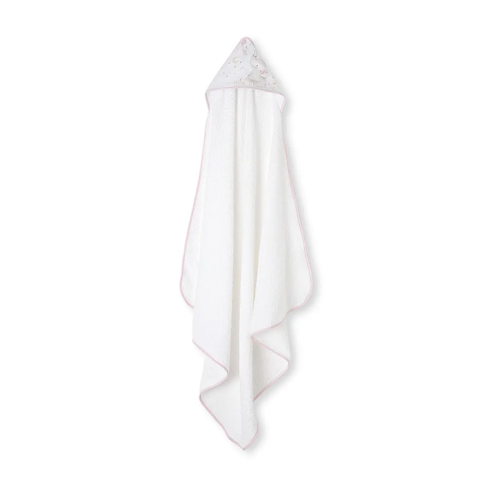 Okrycie kąpielowe 100x100 Słoń biały      różowy ręcznik z kapturkiem bawełniany frotte