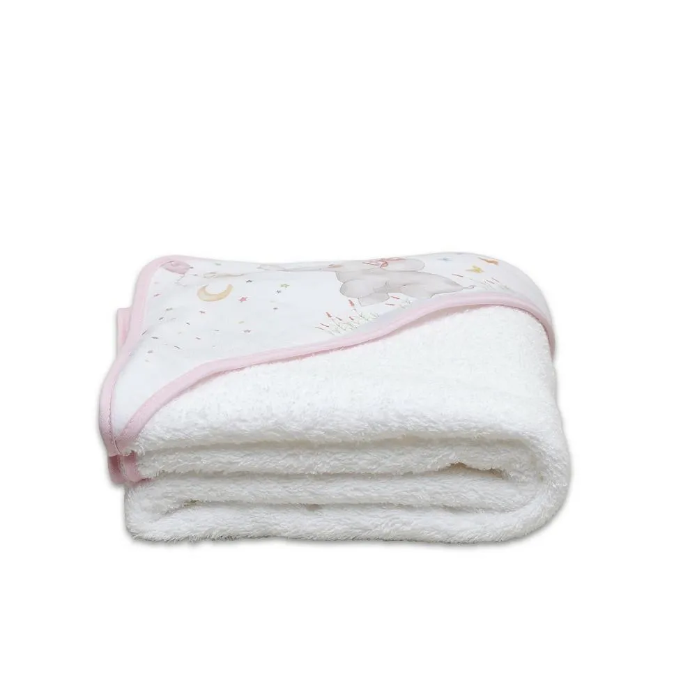 Okrycie kąpielowe 100x100 Słoń biały      różowy ręcznik z kapturkiem bawełniany frotte