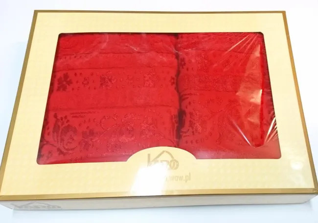 Komplet ręczników Maniana 2 szt wytłaczany czerwony ozdobna bordiura 50x100 70x140