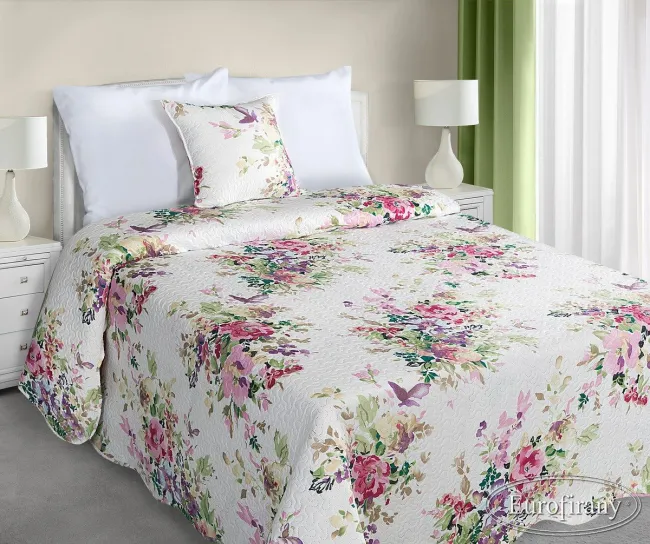 Narzuta na łóżko 220x240 Elin biała mix w kwiaty Eurofirany