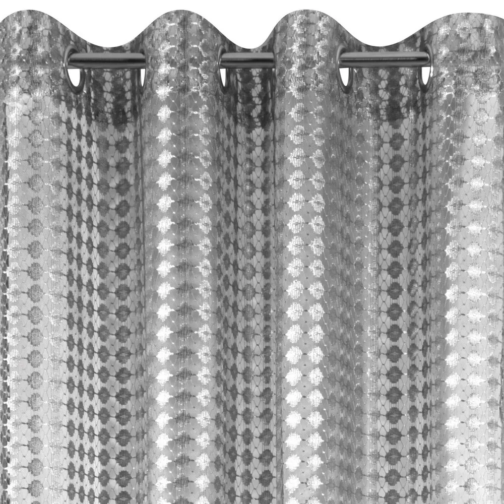 Firana 140x250 Jordan srebrna gotowa na przelotkach z siatki z tkanymi kółkami Eurofirany