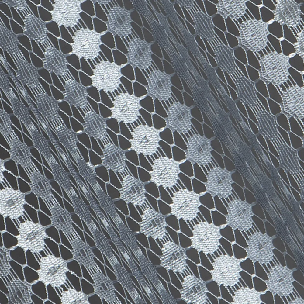 Firana 140x250 Jordan srebrna gotowa na przelotkach z siatki z tkanymi kółkami Eurofirany
