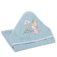 Okrycie kąpielowe niemowlęce 100x100 Baby 34 niebieski Jednorożec ręcznik z kapturkiem 350g/m2 Eurofirany