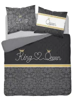 Pościel bawełniana 160x200 3512 A King and Queen Król i Królowa szara czarna Glamour ornamenty orientalna Holland