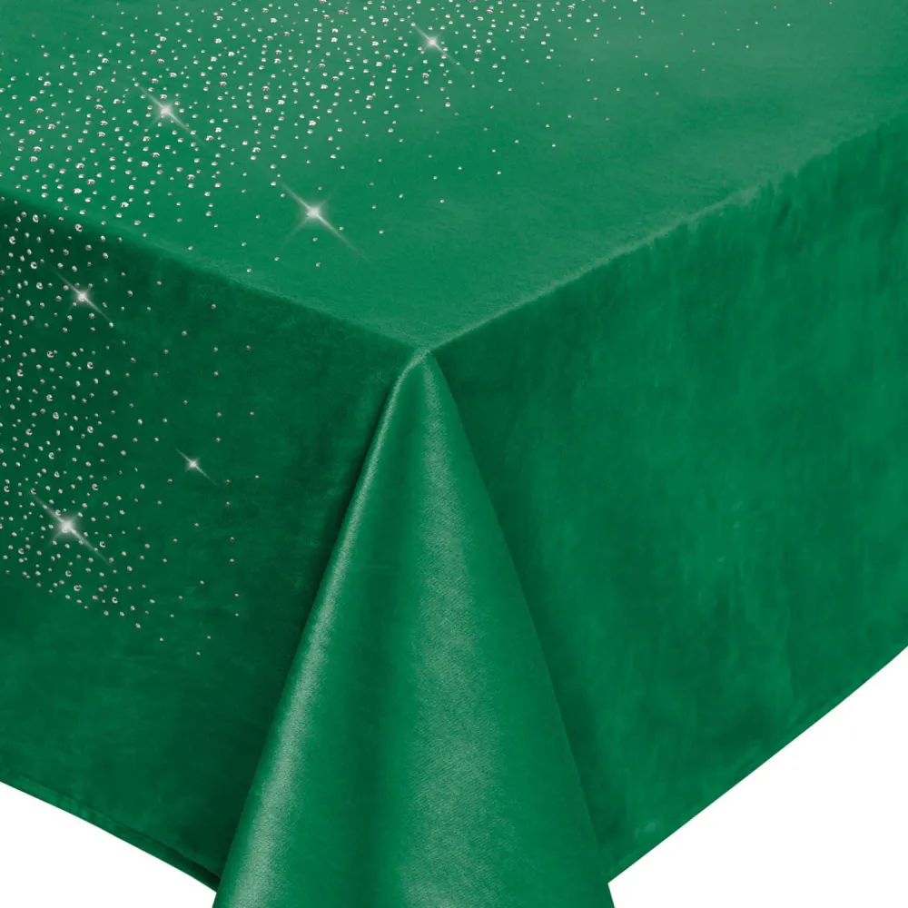 Obrus dekoracyjny 110x160 Shiny zielony  butelkowy welurowy z kryształkami