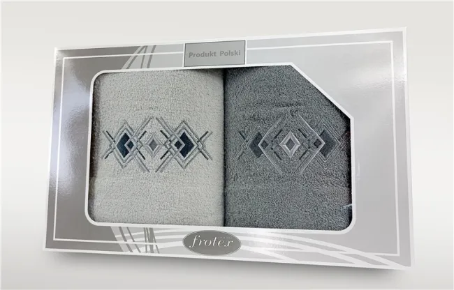 Komplet ręczników w pudełku 2 szt 70x140  Gift biały popielaty wzór 4 Frotex
