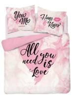 Pościel bawełniana 220x200 3406 A All You need is love różowa biała walentynkowa Wszystko czego potrzebujesz to miłość Holland