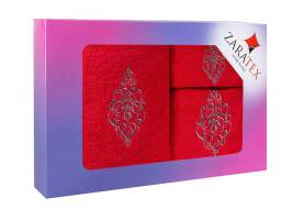 Komplet ręczników w pudełku 3 szt Ornament czerwony 30x50 50x90 70x140 400g/m2