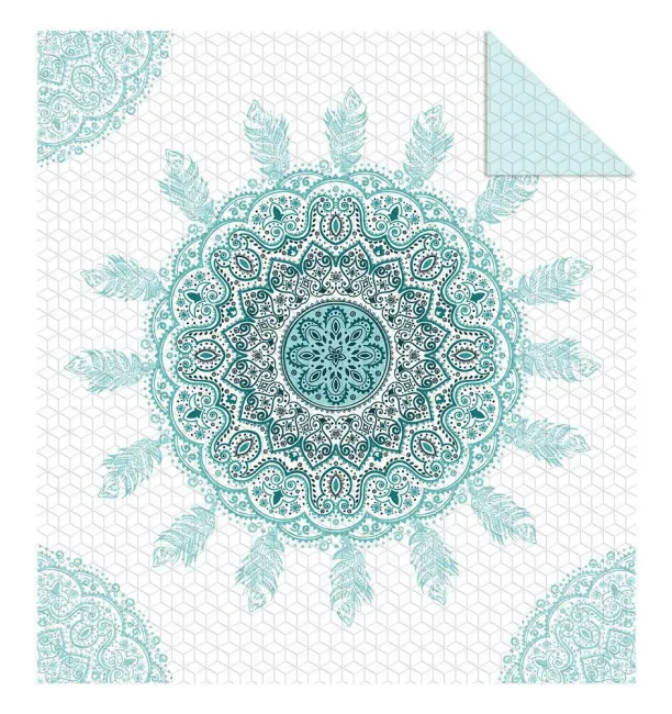 Narzuta dekoracyjna 170x210 Holland K22 Rozeta piórka orientalna biała turkusowa ornamenty dwustronna