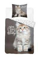 Pościel bawełniana 160x200 słodki Kotek kot 3630 A szara biała 0197 koty kotki cat młodzieżowa Holland Collection