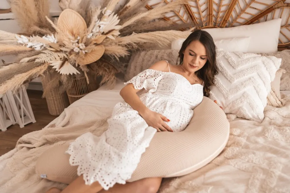 Poduszka pozycjonująca Relax Muslin       Prestige Wafel 190 cm beżowa do karmienia ciążowa wypoczynkowa