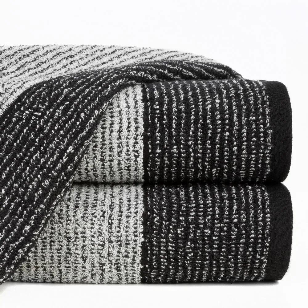 Ręcznik Leon 50x90  czarny biały z żakardowym wzorem w paski frotte 500g/m2 Eurofirany
