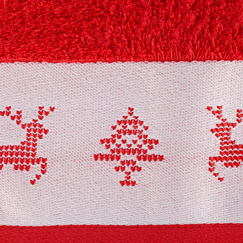 Ręcznik Noel 50x90 czerwony biały  renifery świąteczny 01 450 g/m2 Eurofirany