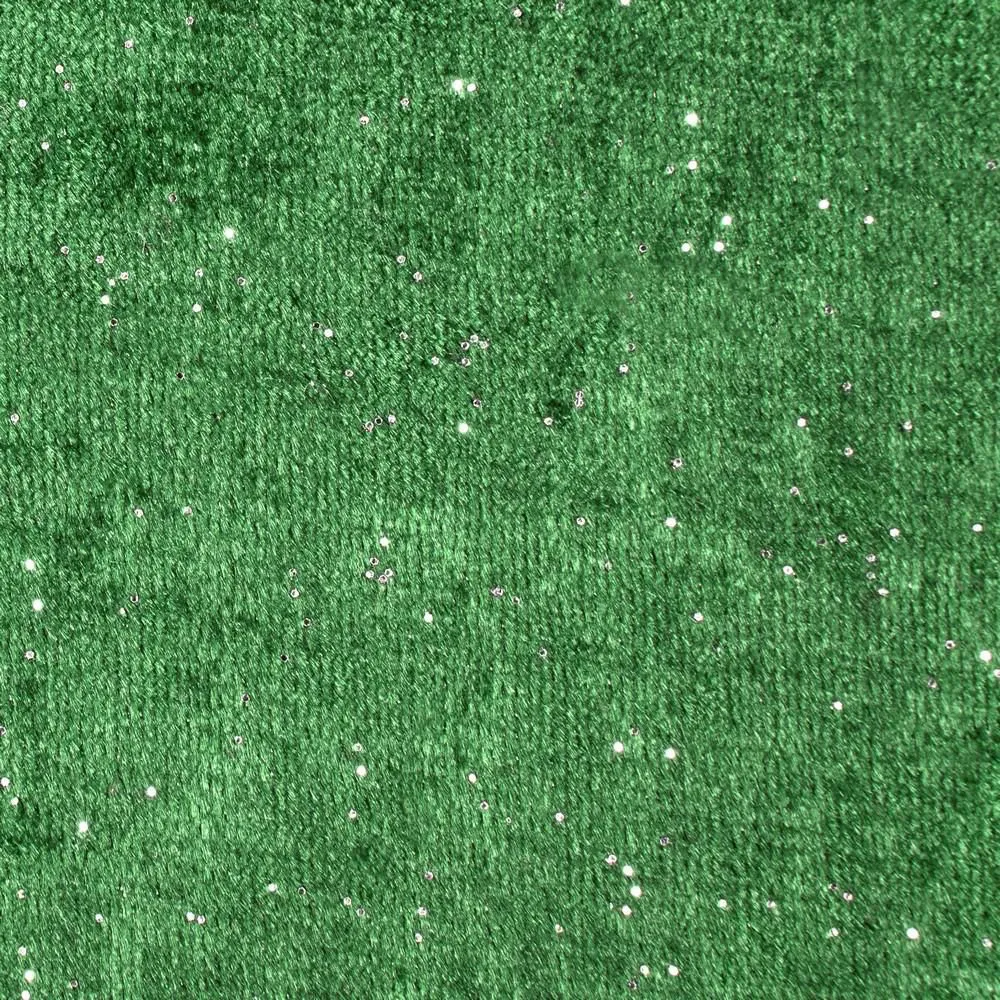 Zasłona gotowa na przelotkach 140x250 Elizia zielona ciemna welwetowa zdobiona brokatem Eurofirany.