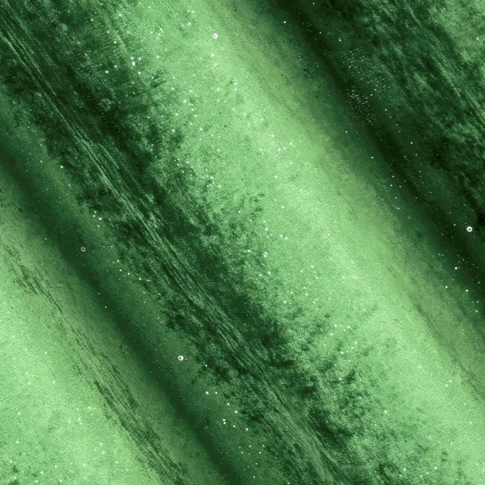 Zasłona gotowa na przelotkach 140x250 Elizia zielona ciemna welwetowa zdobiona brokatem Eurofirany.