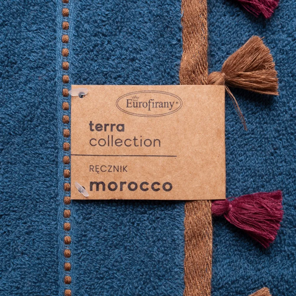 Ręcznik Morocco 2 50x90  granatowy frotte z frędzlami oraz ozdobną bordiurą w pasy 480 g/m2 Terra Collection Eurofirany