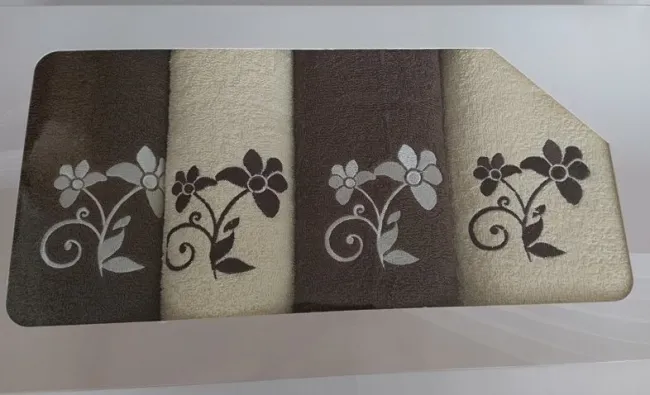 Komplet ręczników w pudełku 4 szt VIVA kremowy brązowy wzór nr 3
