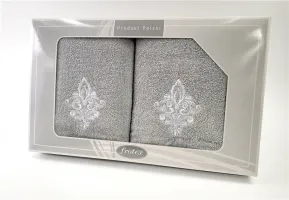 Komplet ręczników w pudełku 2 szt 50x90 70x140 Gift popielaty wzór 5 Frotex