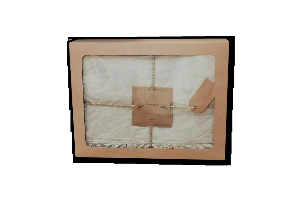 Pościel bawełniana 200x220 beżowa z falbanką jednobarwna w pudełku z kolekcji Stonewashed