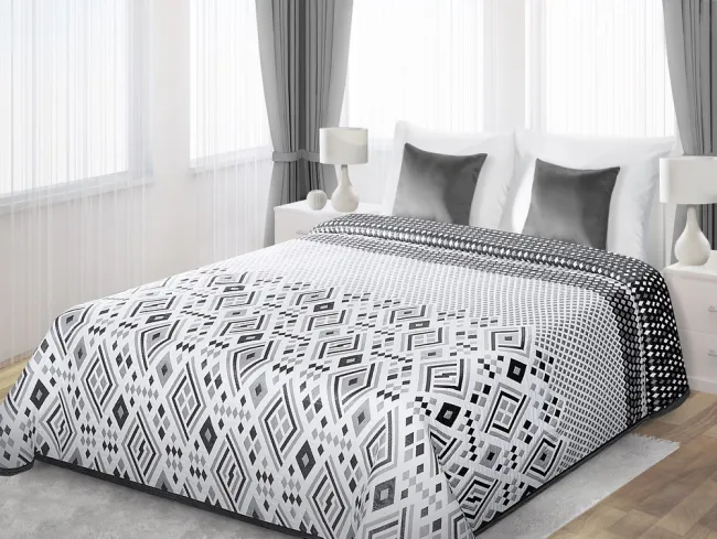 Narzuta na łóżko 230x260 Wiki biała stalowa mozaika dwustronna