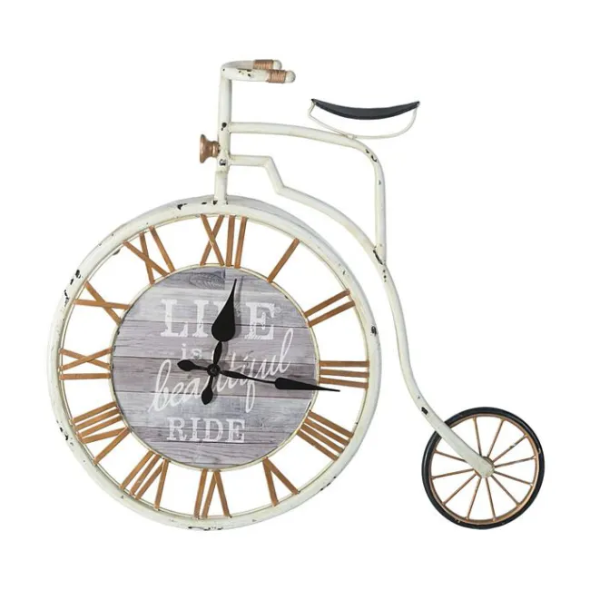 Zegar ścienny 63x9x57 Arlo 01 metalowy Bike rower kremowy złoty Eurofirany