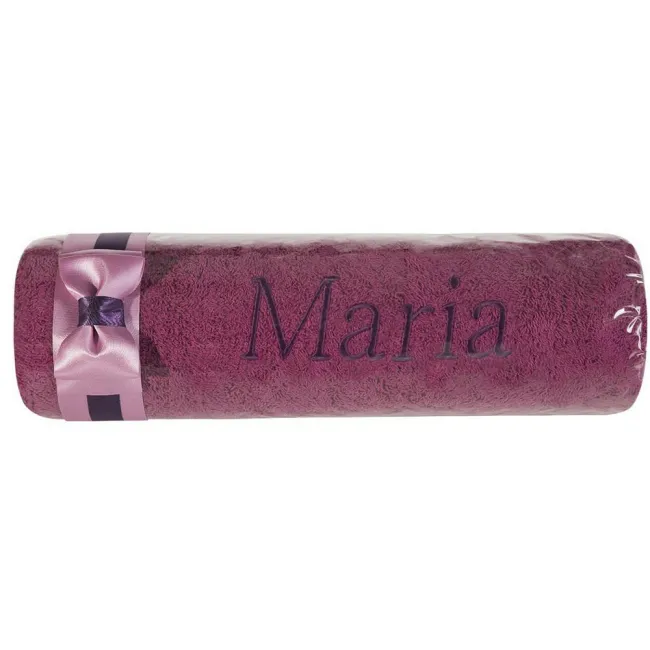 Ręcznik z haftem 50x90 Maria fioletowy wrzosowa kokarda na prezent imieninowy