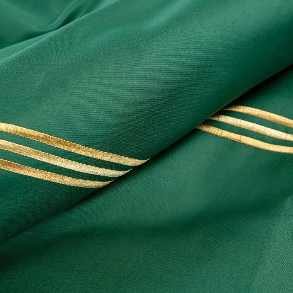 Pościel satynowa 160x200 Haft 4 zielona złota haftowana paski jednobarwna Eurofirany
