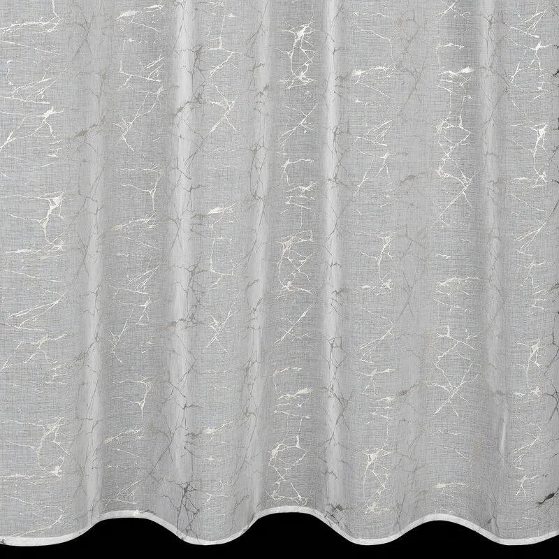 Firana 140x250 Reva biała srebrna liście  wzór marmurkowy gotowa na przelotkach Eurofirany