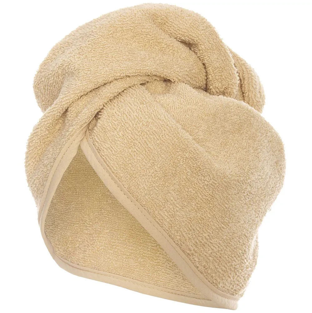 Turban kąpielowy 65x23 beżowy frotte ręcznik do włosów na głowę