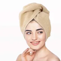 Turban kąpielowy 65x23 beżowy frotte ręcznik do włosów na głowę