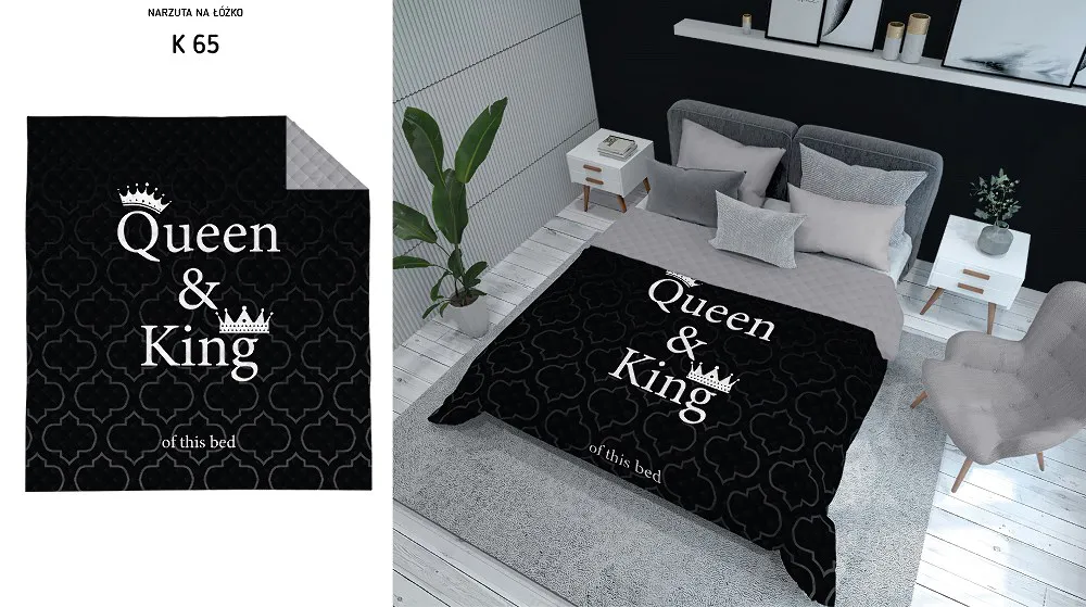 Narzuta dekoracyjna 170x210 Queen&King czarna biała szara K_65 112 Bedspread