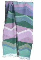 Ręcznik plażowy 90x180 Trendy zielony fioletowy geometria z frędzlami Plaża 23