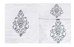 Komplet ręczników w folii 3 szt Ornament biały 30x50, 50x90, 70x140 400g/m2
