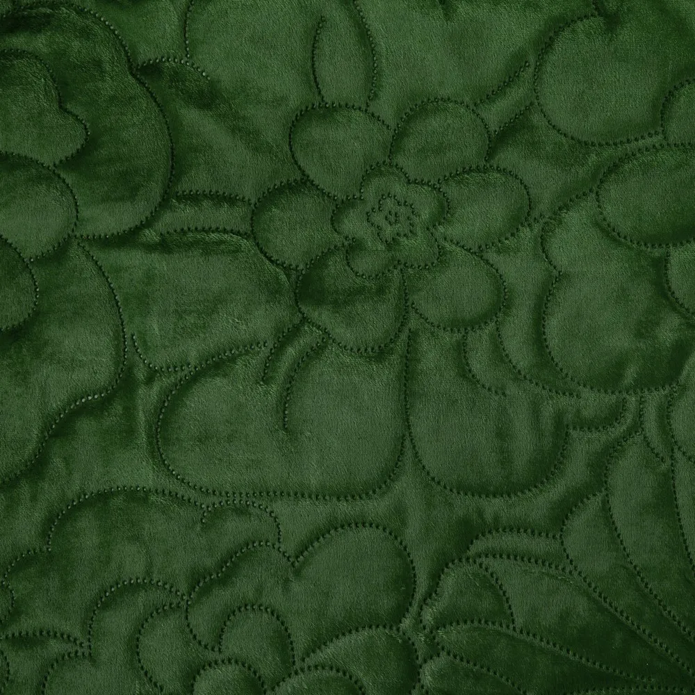 Narzuta dekoracyjna 200x220 Ariel 4 zielona ciemna w kwiaty welwetowa Eurofirany