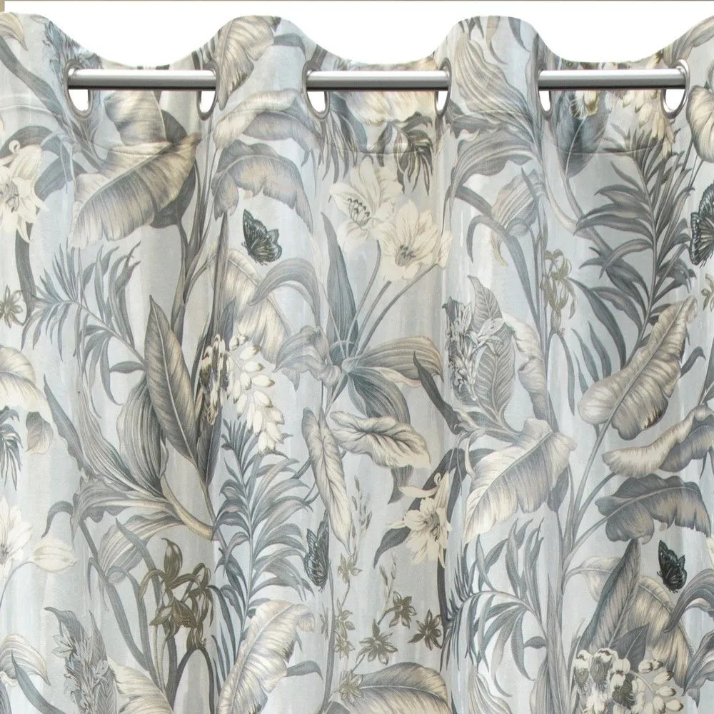 Zasłona 140x250 Susie kremowa srebrna liście kwiaty palmy motylki welwetowa gotowa na przelotkach Eurofirany