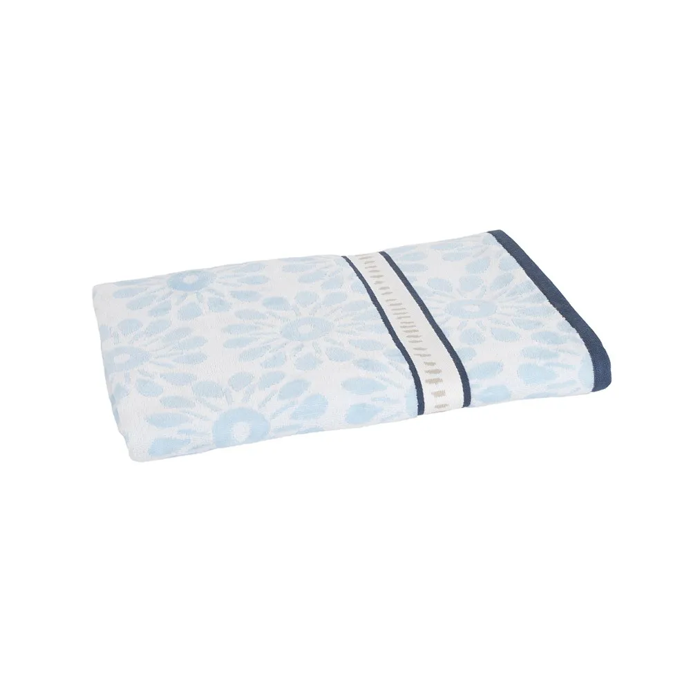 Ręcznik plażowy 90x170 Anemone biały błękitny kwiatki ZV-7963R welurowy 380g/m2 Clarysse