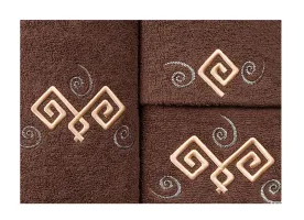 Komplet ręczników w folii 3 szt Labirynt brązowy 30x50, 50x90, 70x140 400g/m2