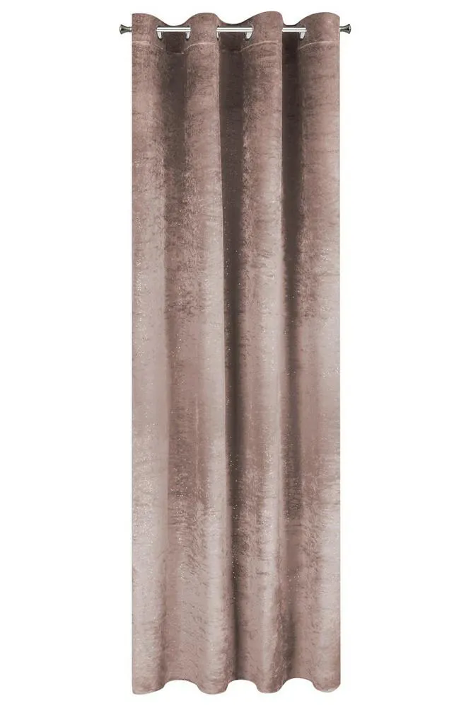 Zasłona gotowa na przelotkach 140x250 Elizia różowa pudrowa welwetowa zdobiona brokatem Eurofirany