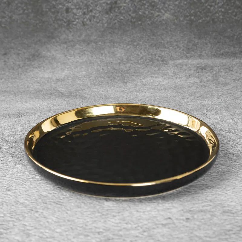 Patera dekoracyjna 20x3 Etna czarna  złota szklana Eurofirany
