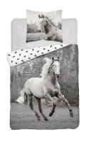Pościel bawełniana 140x200 Koń w galopie szary 3627 A czarna biała 0142 konie konik młodzieżowa horse Holland Collection