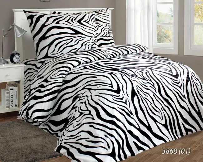Pościel bawełniana 160x200  3868/1 Zebra biała czarna