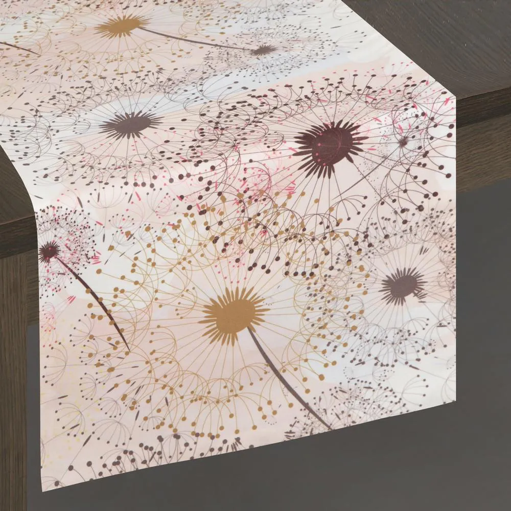 Obrus bieżnik Alva 35x180 dmuchawce kwiaty morelowy brązowy wielokolorowy Eurofirany
