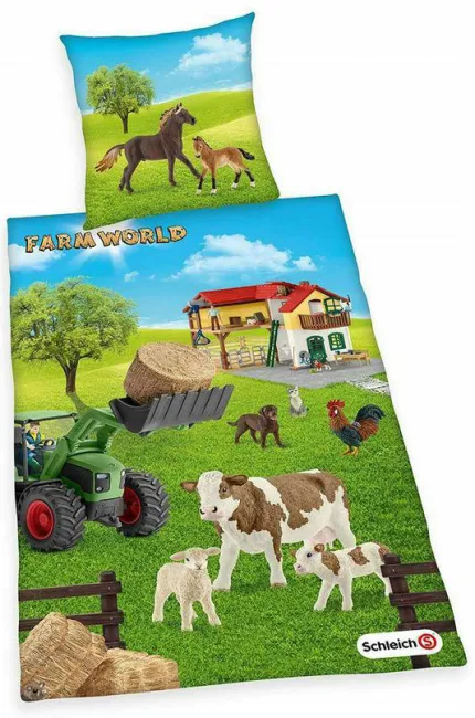 Pościel bawełniana 140x200 Farma wieś 3980 pies kot krowa traktor koń owca kogut zwierzęta poszewka 70x90