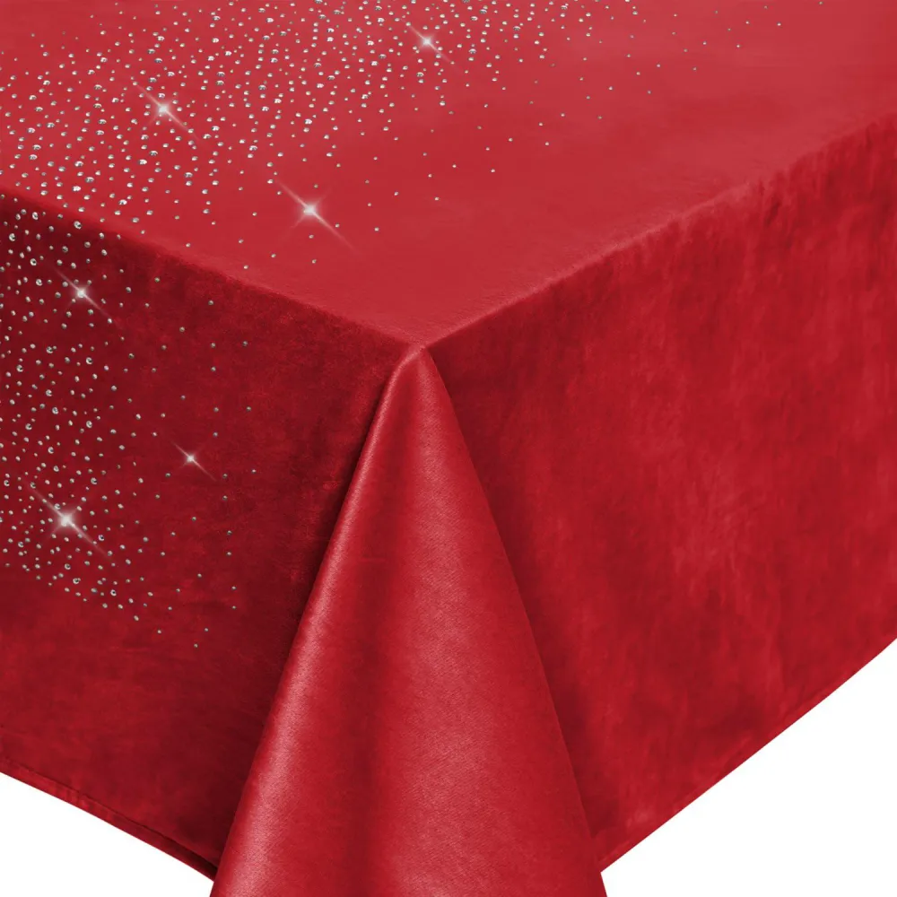 Obrus dekoracyjny 140x220 Shiny czerwony  welurowy z kryształkami