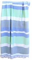 Ręcznik plażowy 90x180 For Him niebieski miętowy pasy z frędzlami Plaża 23